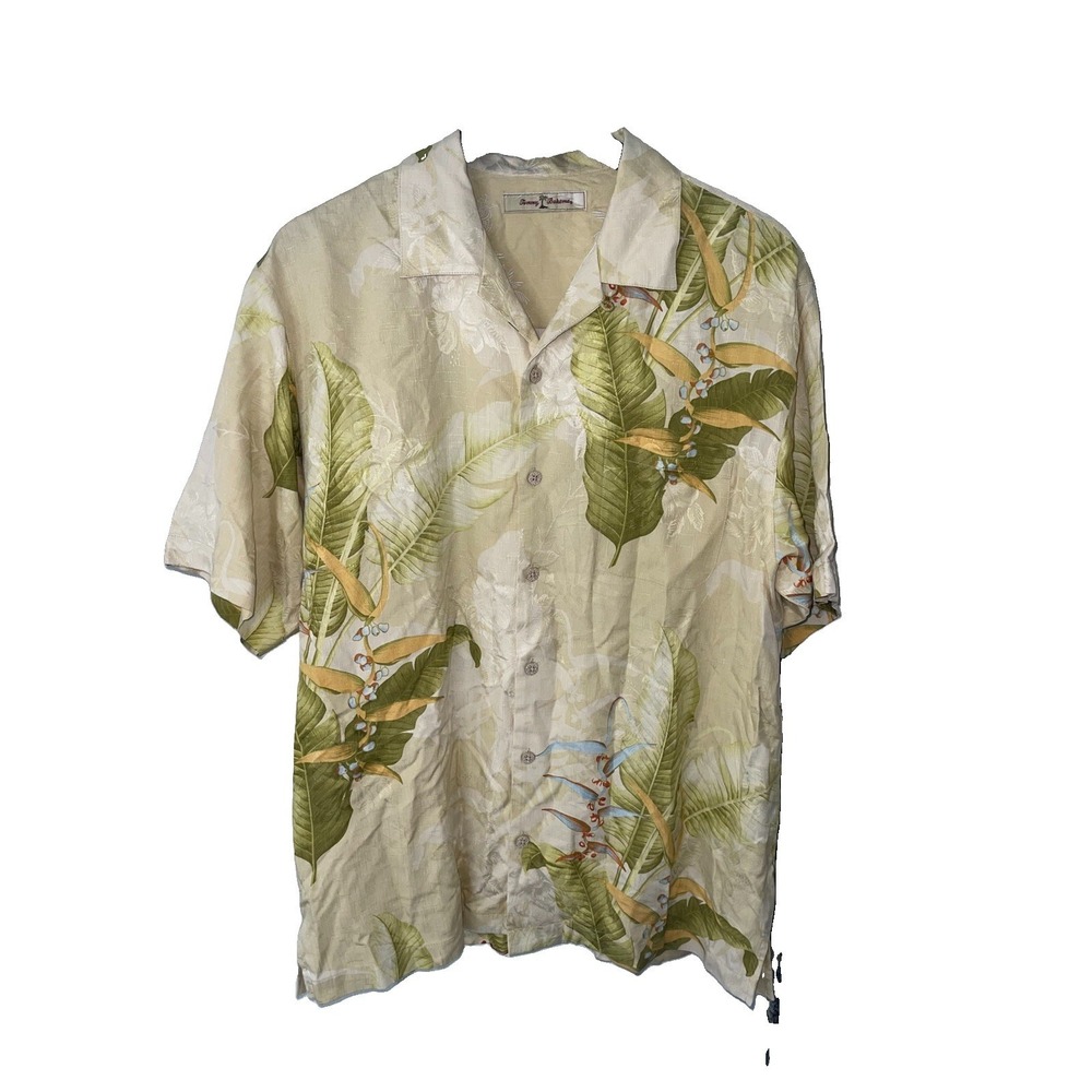 Mens Tommy Bahama Yellow Tropical Floral Button Down Short Sleeve Shirt, M